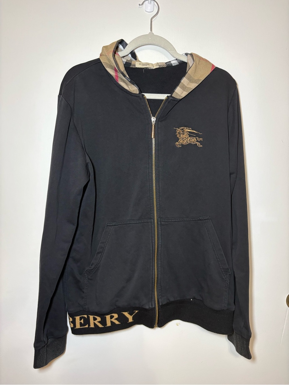 Burberry Men's Check Hood Cotton Zip Hoodie size xxl